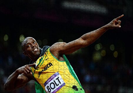 Cakapuzzle  Usain Bolt Jamaika Sprint Sporları 2012 Londra Puzzle Yapboz MDF Ahşap