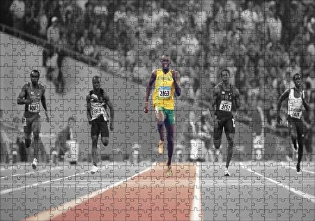 Cakapuzzle  Usain Bolt Sarı Atletli Jamaika Sprint Sporları Puzzle Yapboz MDF Ahşap