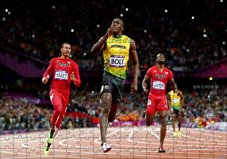 Cakapuzzle  Usain Bolt Zaferi Jamaika Sprint Sporları Puzzle Yapboz MDF Ahşap