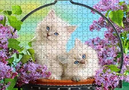 Cakapuzzle  Çiçek Ve Sevimli Kediler Puzzle Yapboz MDF Ahşap