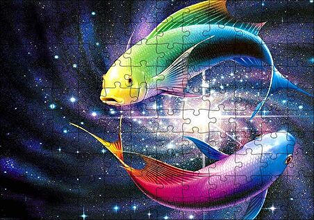 Cakapuzzle  İki Balık Işık Demetleri Arasında Puzzle Yapboz MDF Ahşap