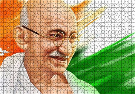 Cakapuzzle  Mahatma Gandhi Turuncu Beyaz Yeşil Fon Puzzle Yapboz MDF Ahşap