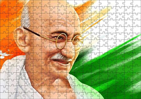 Cakapuzzle  Mahatma Gandhi Turuncu Beyaz Yeşil Fon Puzzle Yapboz MDF Ahşap
