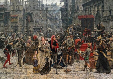 Cakapuzzle  Carl Gustaf Hellqvist Ortaçağ Resmi Pazar Yeri Puzzle Yapboz MDF Ahşap