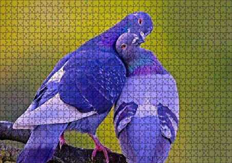 Cakapuzzle  Dalda Sarılan İki Güvercin Puzzle Yapboz MDF Ahşap