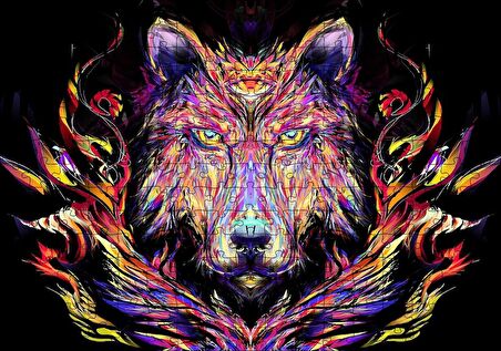 Cakapuzzle  Dijital Çizim Kurt Görseli Puzzle Yapboz MDF Ahşap