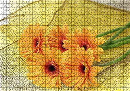 Cakapuzzle  File Üzerinde Turuncu Papatya Demeti Görseli Puzzle Yapboz MDF Ahşap