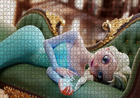 Cakapuzzle  Kanepede Yatmış Buzlar Kraliçesi Elsa Görseli Puzzle Yapboz MDF Ahşap