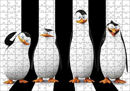 Cakapuzzle  Madagaskar Penguenleri Siyah Beyaz Görseli Puzzle Yapboz MDF Ahşap