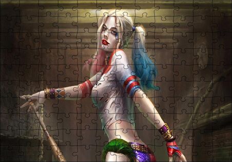 Cakapuzzle  Rengaren Boyalı Harley Quinn Görseli Puzzle Yapboz MDF Ahşap