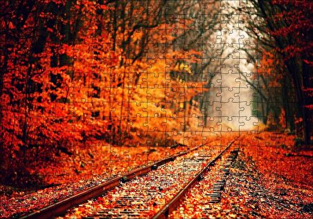 Cakapuzzle  Tren Yolu Orman Bir Sonbahar Resmi Puzzle Yapboz MDF Ahşap