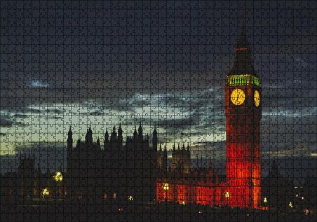Cakapuzzle  Akşam Karanlığında Big Ben Saat Kulesi Puzzle Yapboz MDF Ahşap