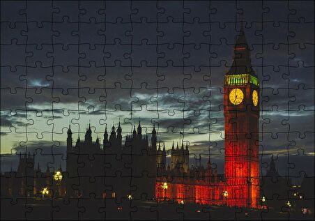 Cakapuzzle  Akşam Karanlığında Big Ben Saat Kulesi Puzzle Yapboz MDF Ahşap