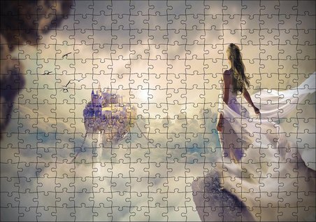 Cakapuzzle  Bulutlar Üzerindeki Ülke ve Fantastik Kadın Puzzle Yapboz MDF Ahşap