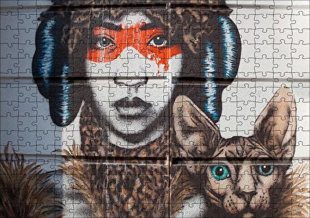 Cakapuzzle  Kadın ve Kedisi Duvar Boyama Puzzle Yapboz MDF Ahşap