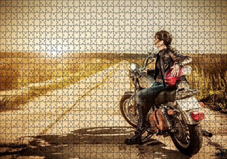 Cakapuzzle  Motorcu Gezgin Kız Görseli Puzzle Yapboz MDF Ahşap