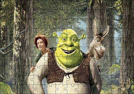 Cakapuzzle  Shrek Shrek Orman Prenses Eşek Gülümsüyor Görseli Puzzle Yapboz MDF Ahşap