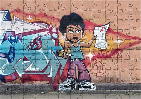 Cakapuzzle  Siyahi Kız Grafiti Duvar Boyama Puzzle Yapboz MDF Ahşap