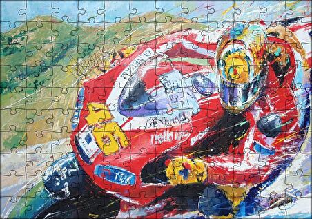 Cakapuzzle Ahaşap Tablo 46 Numara KırmızMotosiklet Hız Görseli Puzzle Yapboz MDF Ahşap