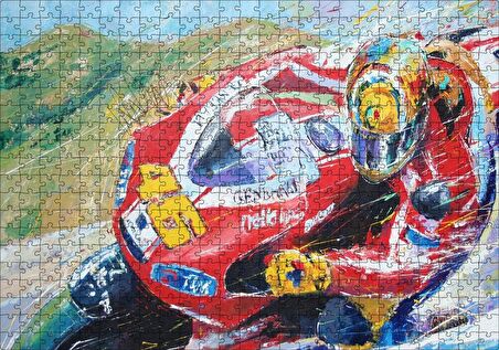 Cakapuzzle Ahaşap Tablo 46 Numara KırmızMotosiklet Hız Görseli Puzzle Yapboz MDF Ahşap