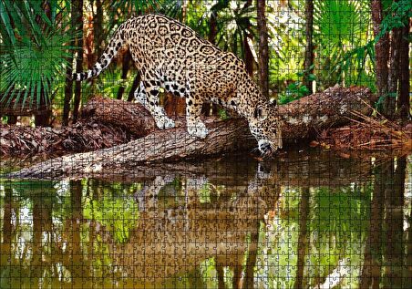 Cakapuzzle  Ormanda Su İçen Leopar Görseli Puzzle Yapboz MDF Ahşap