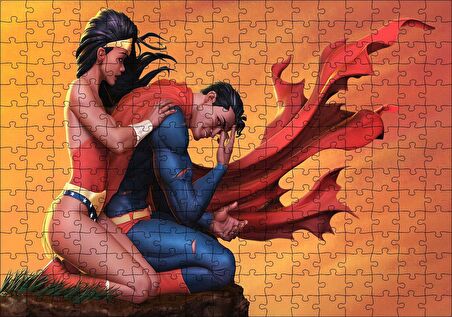 Cakapuzzle  Süpermen Ve Sarılan Harika Kadın Görseli Puzzle Yapboz MDF Ahşap