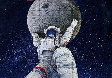 Cakapuzzle  Ayı Taşıyan Astronot İllüstrasyon Puzzle Yapboz MDF Ahşap