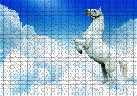Cakapuzzle  Beyaz Bulutlar ve Şahlanan Beyaz At Puzzle Yapboz MDF Ahşap