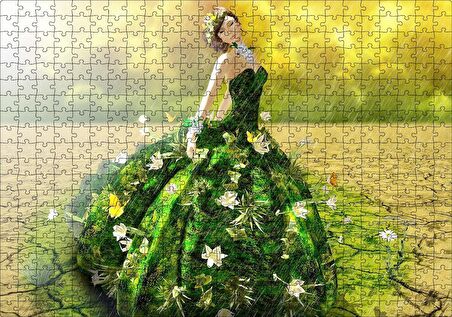 Cakapuzzle  Çatlak Topraklar ve Yeşeren Elbiseli Kız Puzzle Yapboz MDF Ahşap