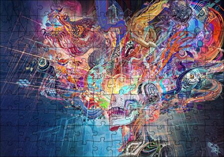 Cakapuzzle  Dijital Soyut Hayal Gördüren Resim Puzzle Yapboz MDF Ahşap