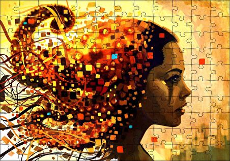 Cakapuzzle  DijitalFigüratif Resim Üzgün Kadın Görseli Puzzle Yapboz MDF Ahşap