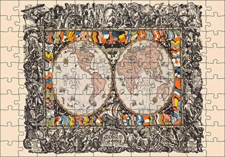 Cakapuzzle  Dünya Haritası Ülke Bayrakları Ve Tarihi Figür Görseli Puzzle Yapboz MDF Ahşap