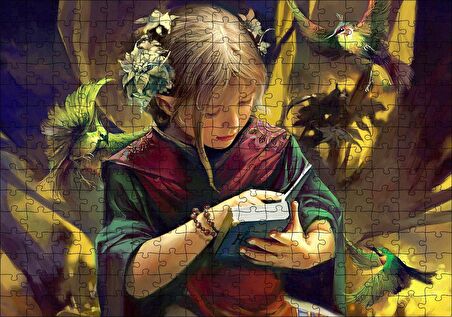 Cakapuzzle  İncil Okuyan Kız ve Egzotik Kuşlar Puzzle Yapboz MDF Ahşap