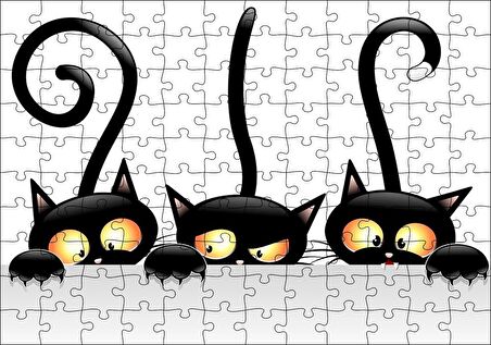Cakapuzzle  Komik Üç Kedi Görseli Puzzle Yapboz MDF Ahşap