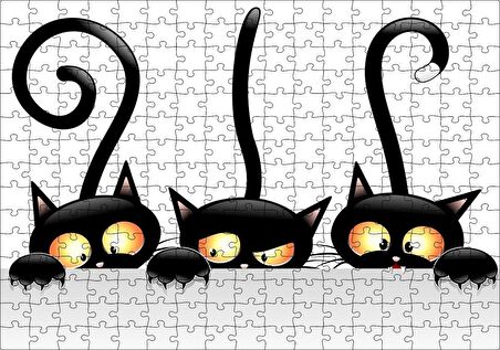 Cakapuzzle  Komik Üç Kedi Görseli Puzzle Yapboz MDF Ahşap