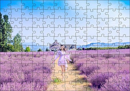 Cakapuzzle  Lavanta Tarlaları Arasındaki Kız Puzzle Yapboz MDF Ahşap
