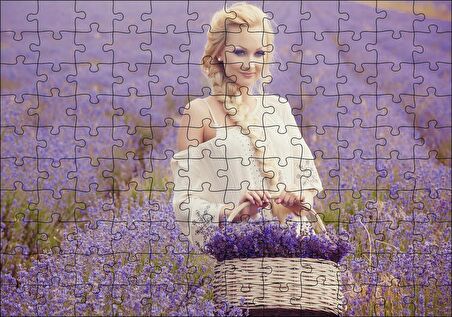Cakapuzzle  Lavanta Tarlası ve Sepetli Kız Puzzle Yapboz MDF Ahşap