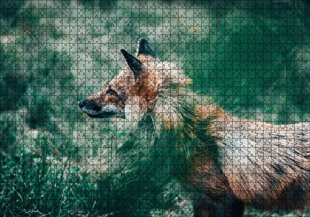Cakapuzzle  Ormanda Yeşillikler Arasındaki Tilki Puzzle Yapboz MDF Ahşap