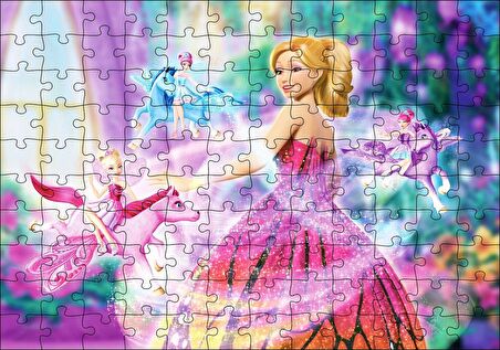 Cakapuzzle  Sevimli Barbi Bebekler Ve Pegassus Görseli Puzzle Yapboz MDF Ahşap