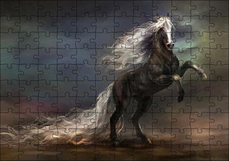 Cakapuzzle  Uzun Yeleli Şahlanan At Görseli Puzzle Yapboz MDF Ahşap