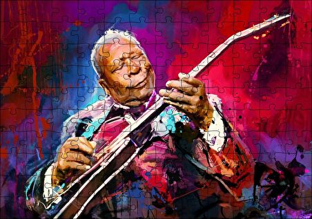 Cakapuzzle  Yağlı Boya Resmi Elektronik Gitar Mutlu Caz Müzisyeni Görseli Puzzle Yapboz MDF Ahşap