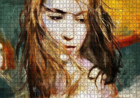 Cakapuzzle  Yağlı Boya Resmi Kadın Uçuşan Saçlar Görseli Puzzle Yapboz MDF Ahşap