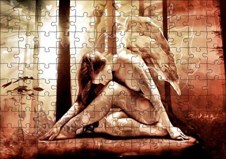Cakapuzzle  Yağlı Boya Resmi Melek Kanatlı Kadın Görseli Puzzle Yapboz MDF Ahşap