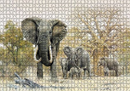 Cakapuzzle  Ormandaki Fil Gurubu Görseli Puzzle Yapboz MDF Ahşap