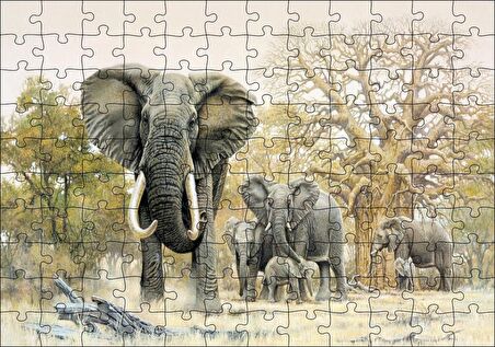 Cakapuzzle  Ormandaki Fil Gurubu Görseli Puzzle Yapboz MDF Ahşap