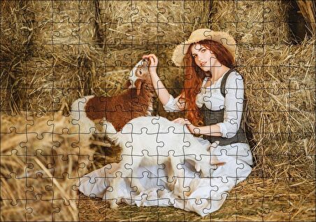 Cakapuzzle  Samanlıktaki Genç Kız Oğlaklar Görseli Puzzle Yapboz MDF Ahşap