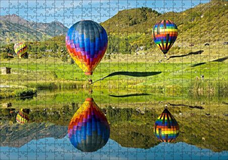 Cakapuzzle  Uçan Balon Ve Yolcuları Görseli Puzzle Yapboz MDF Ahşap