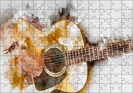 Cakapuzzle  Akustik Gitar Sulu Boya Efektli Puzzle Yapboz MDF Ahşap