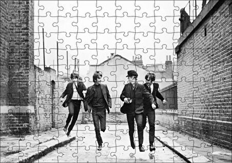 Cakapuzzle  Beatles Grup Üyeleri Koşuyor Siyah Beyaz Puzzle Yapboz MDF Ahşap