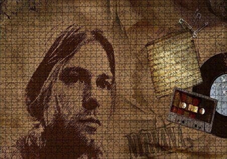 Cakapuzzle  Kurt Cobain ve Şarkı Sözleri Puzzle Yapboz MDF Ahşap